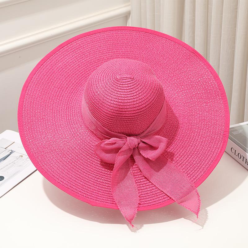 Summer Women Straw Hat Bowknot Wide Brim Floppy Panama Hats Female Outdoor Foldable Beach Sun Cap