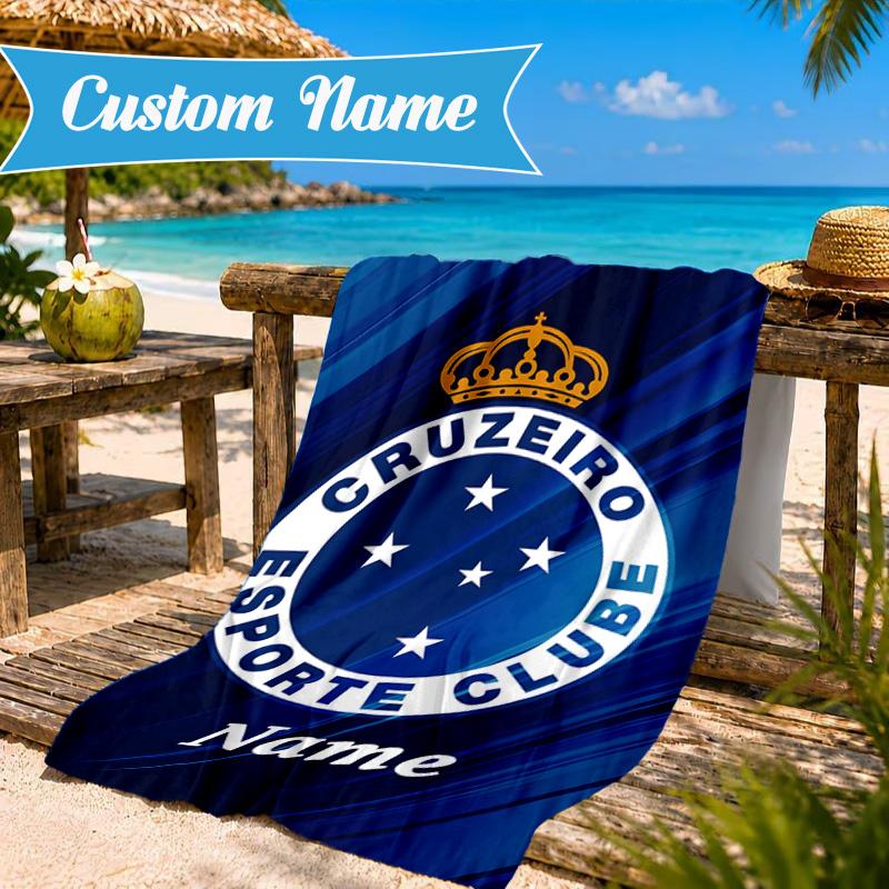Custom Name Beach Towel Cruzeiro FC Crest Microfiber Beach Towel, Lightweight for Summer Travel, Swimming Pool Fan Birthday Gift
