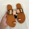 Fashion New Sandals Women Summer Sandal Beach Flat with Slides Square Buckle Fashion Woman Outside Shoes Female Slippers