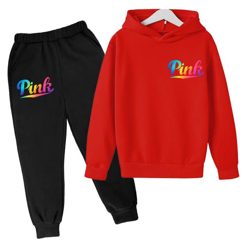 Kids Hoodie Pink Letters Print Coat Boy Girl Toddler 3-12 Years Charming Casual Clothing Top+Pants 2P Leisure Sports Fashion Set