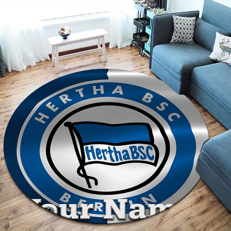 Hertha BSC Custom Name Round Area Rug,Carpet Rug for Living Room Bedroom Sofa Playroom Decor,Non-slip Floor Mat