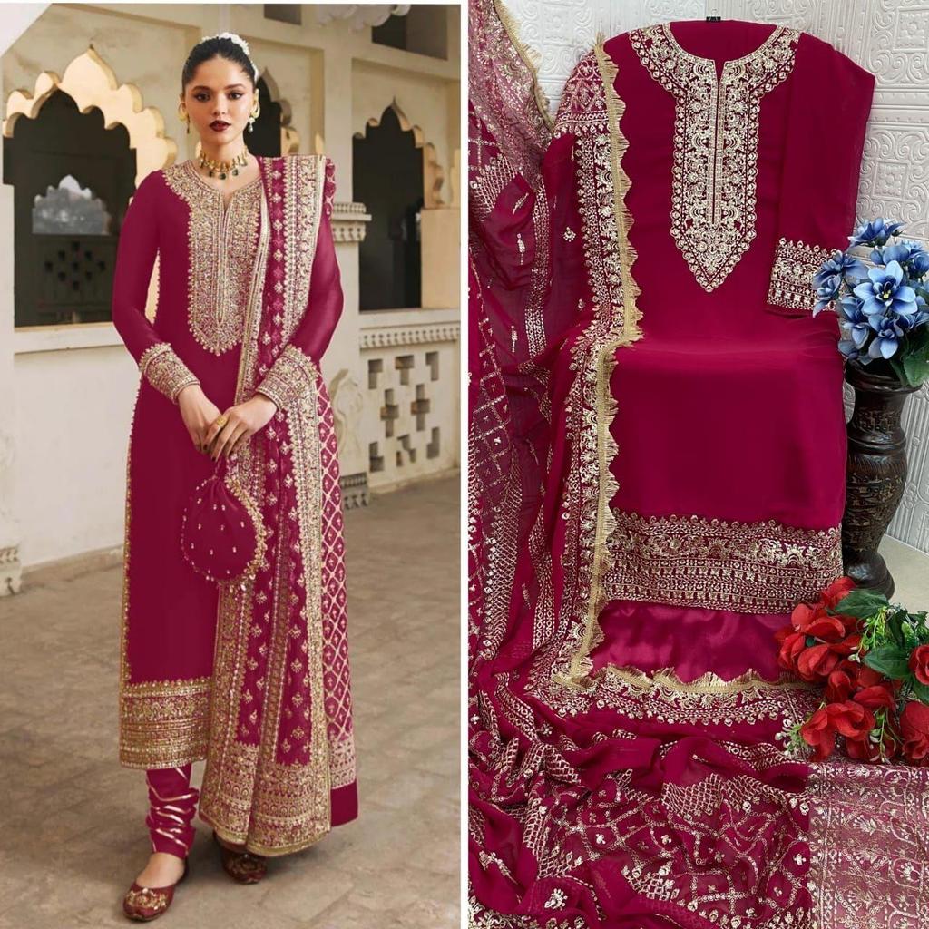 Heavy Pure Fox Georgette With Heavy Embroidered Very Beautiful Design And Sequence Work High Quality Material |Semi Stitched