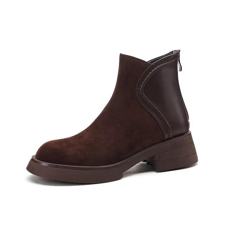 British Style Frosted Short Boots for Women with Thick Soles for Autumn and Winter New Leather and Suede Versatile Men's Boots