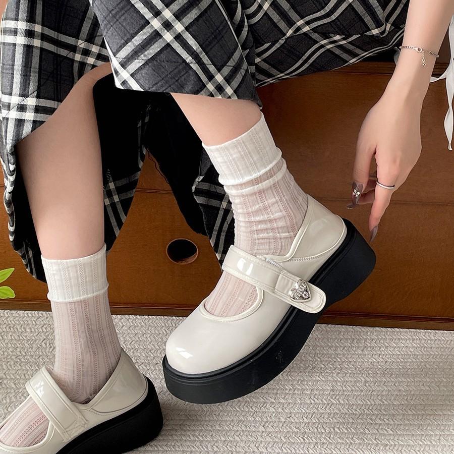 Fashion versatile retro black thick-soled shallow single shoes women's summer 2025 with skirt height-increasing small leather shoes Mary Jane shoes