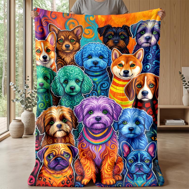 Colorful Canine Celebration blanket Personalized Name Flannel Blanket Soft Cozy Plush Throw for Sofa Bed Lightweight Home Decor