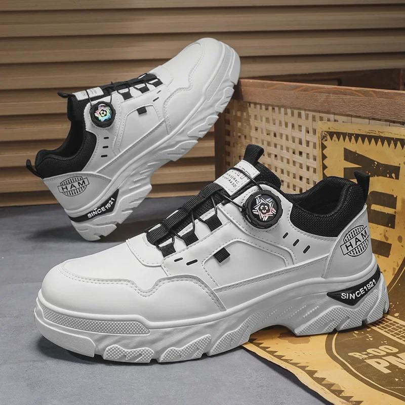 2024 Autumn Men's Low-Top Breathable Leather Work Boots - Thick-Soled, Non-Slip, Trendy Sports Running Shoes.