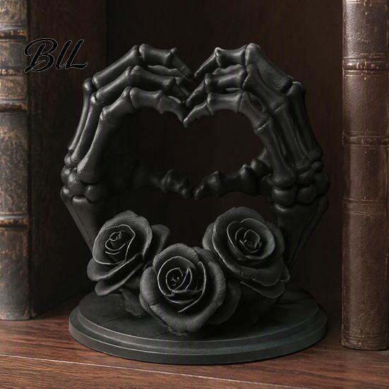 Unique Desk Ornaments 3D Printed Heart Shape Skeleton Hand Ornament, Gothic Rose Skull Statue Niche Style Art Gifts for Home Decor, Dark Romantic