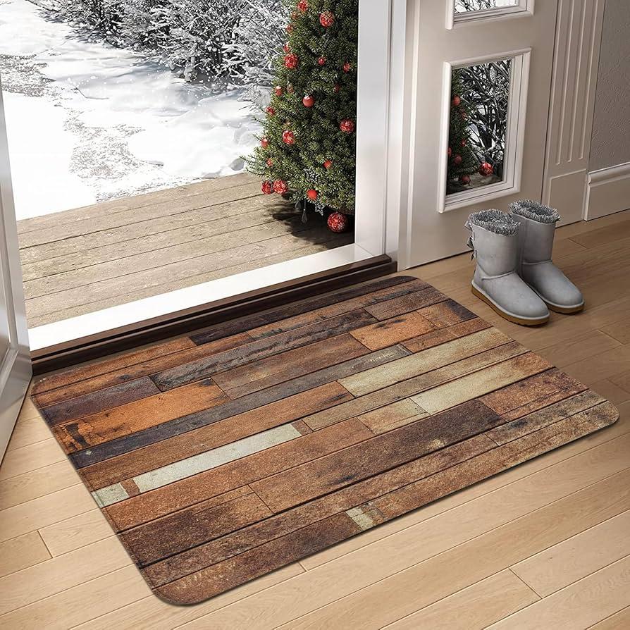 Welcome Door Mat with Wooden Board Printing Simple Letter Printed Rug Home Decoration Bedroom Kitchen Home Anti Slip Door Mat