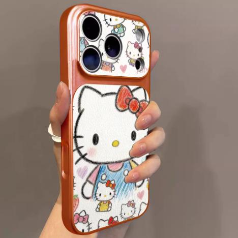 Applicable to iphone11pro mobile phone case painted big head Hello Kitty iPhone11 2-in-1 lambskin 11