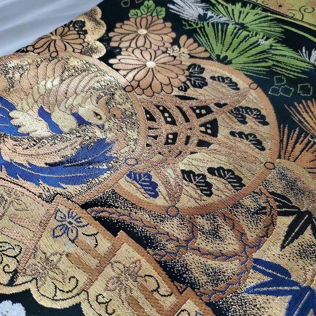 Used Nagoya Obi Phoenix Peony Shochiku Plum Chrysanthemum Arabesque Gold Thread Antique Vintage