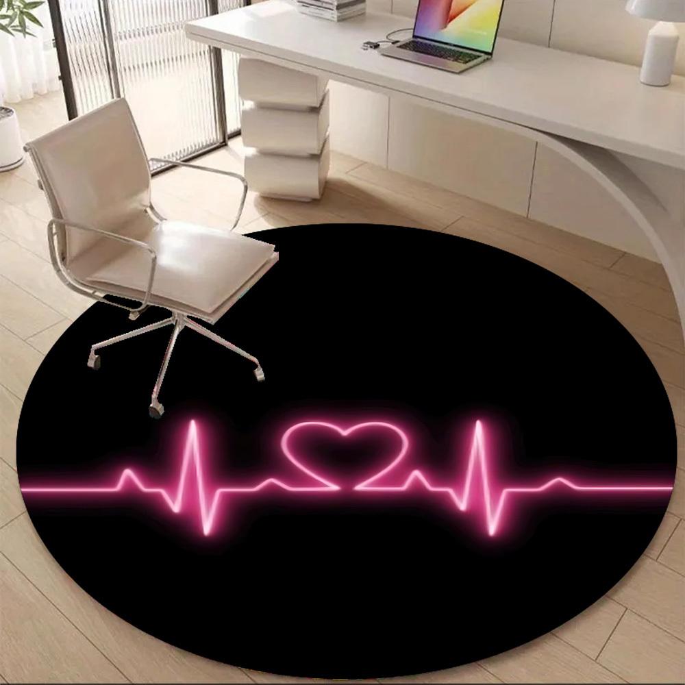 1pc Heartbeat Pulse Office Round Area Rug, Mat Suitable ForOffice, Under Office Chairs Bedroom Living Room Home Decor, Room Deco