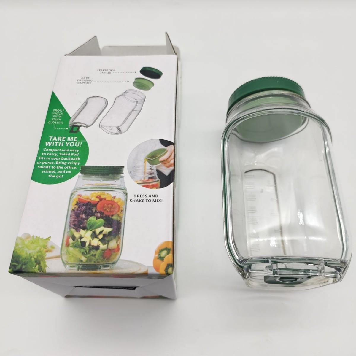 

Salad Pod Mason Jar Side Open,Side Opening,Portable Salads Dressing Container with Lid for Travel Leakproof Dressing Compartment