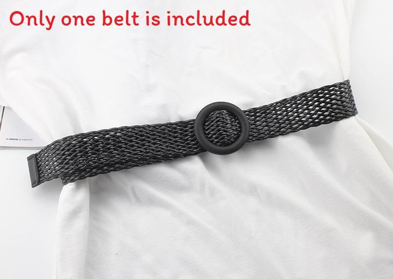 Womens Woven Cotton Linen Belt With Round Wooden Buckle For Casual Dress Fashion