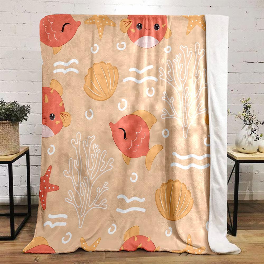 Cute Ocean Creatures and Coral Pattern print blanket soft and cozy perfect for the living room bed sofa or a nap,gift