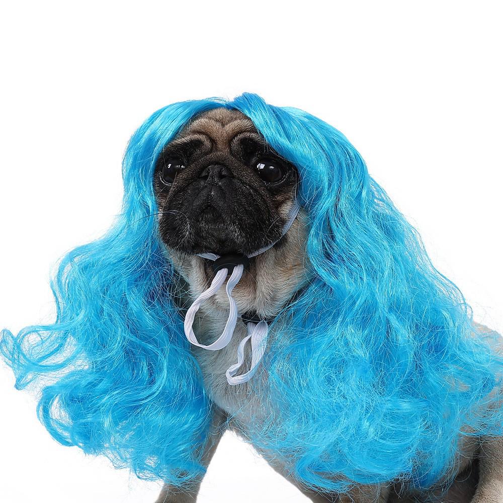 

Головной убор для питомца светло-золотистого и розово-красного цвета: Длинный кудрявый парик с челкой для праздничных вечеринок