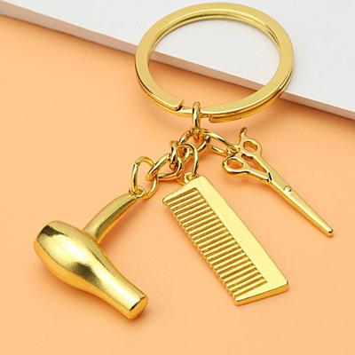 Barber Shop Tools Key Ring Hair Dryer Scissors Comb Pendants Simulation Keychain