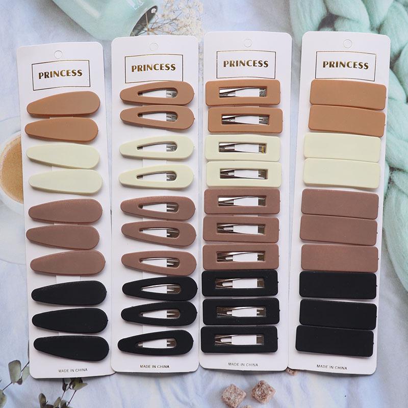 Set of 10 Beige Geometric BB Hair Clips: Versatile Style for Kids