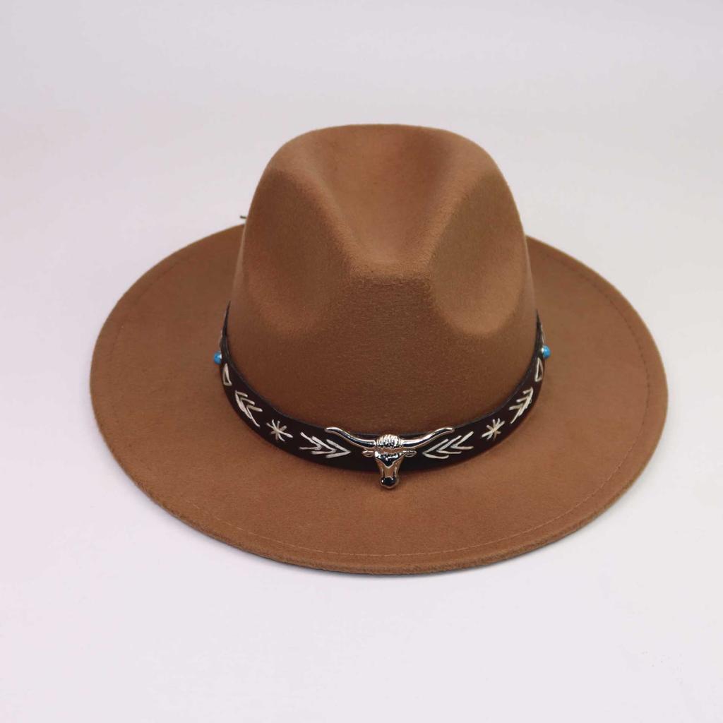 European and American Bull Head Tibetan Cowboy Hat Men's and Women's Western Cowboy Top Hat Outings Party Jazz Hat Felt Hat