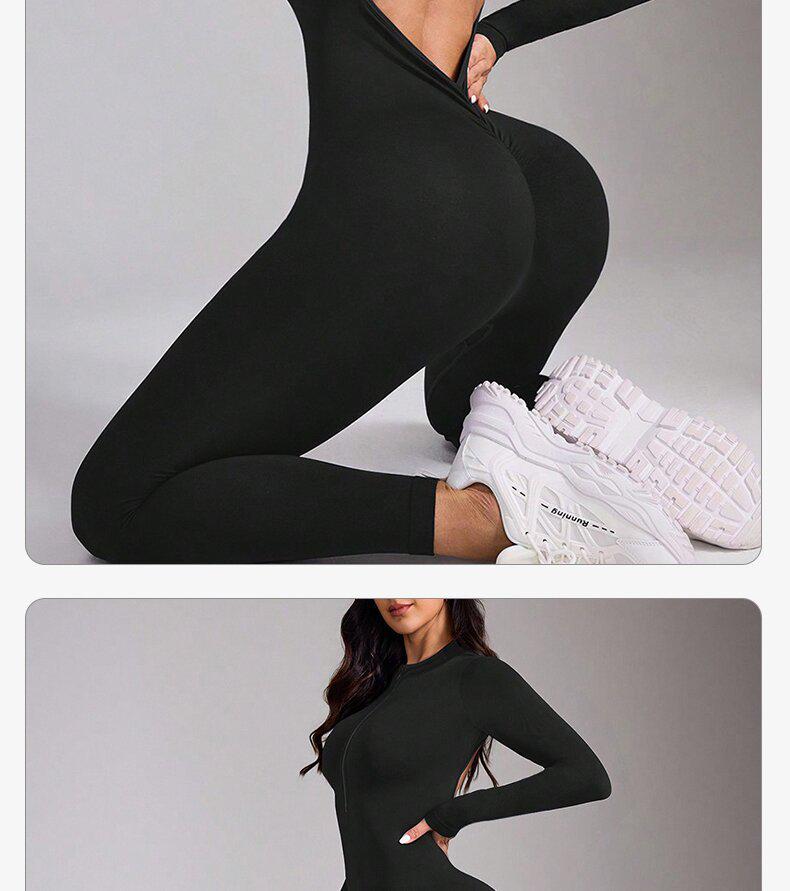 High-Intensity Zipper Long-Sleeve Yoga Bodysuit & Trousers Set