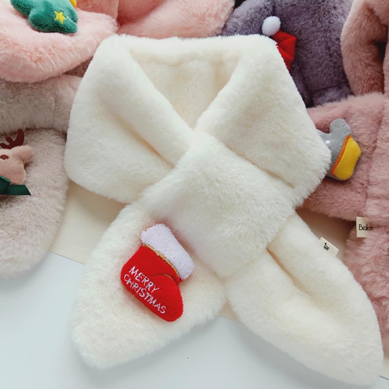 Korean Style Christmas Plush Scarf for Kids, Ages 1-6 – Warm & Trendy Cartoon Design for Boys & Girls