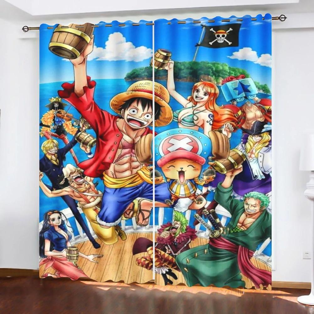 Cortina de Dibujos Animados Residencia de Monkey D Luffy One Piece Estampado Lindo Cortinas para Ventana con Filtrado de Luz Sala de Estar Dormitorio Protección contra el Calor y el Sol