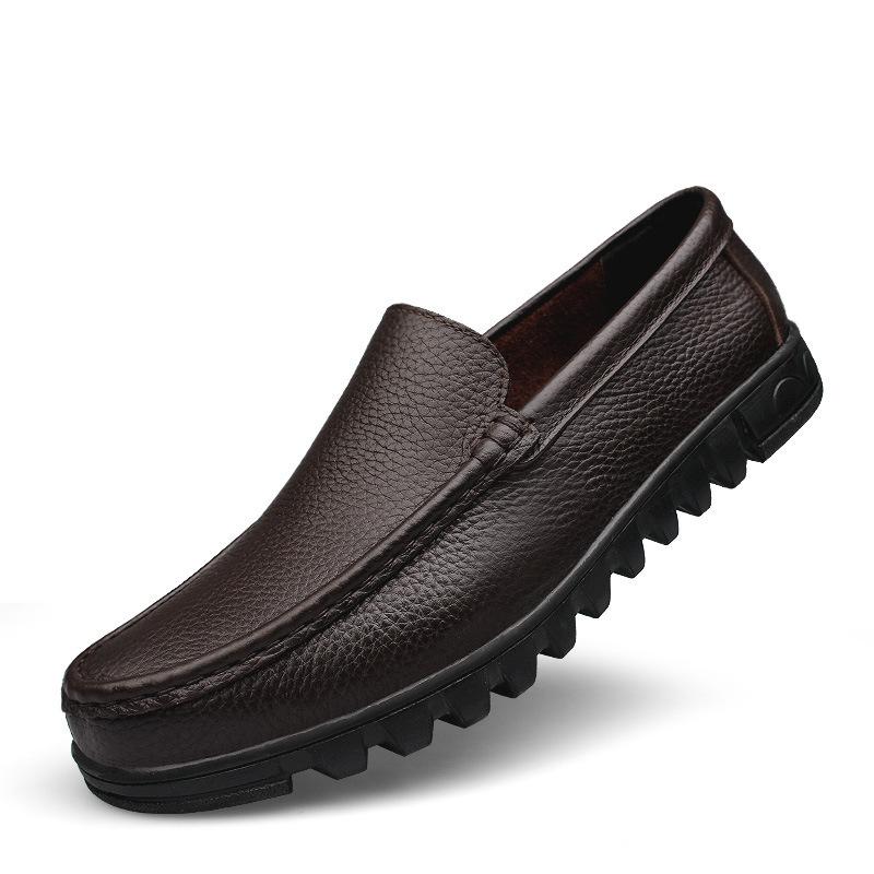 

Мужские туфли кэжуал из первого слоя коровьей кожи с круглым носком, закрывающие стопу, с мелким вырезом, на одной педали, ленивые, на резиновой мягкой подошве, туфли для папы 48