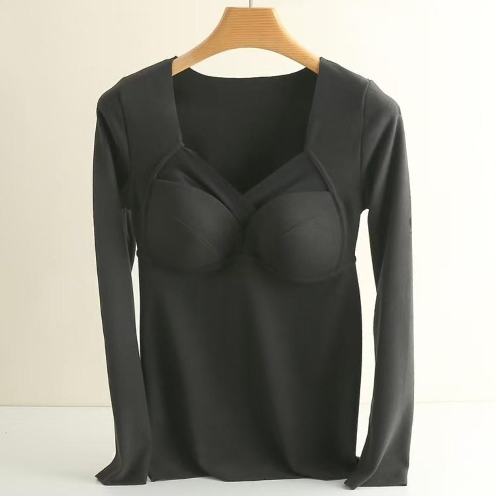 BEPAN V Mesh Neck Women Thermal Clothes Invisible Velvet Fleece Thermal Underwear Feel Heating Lingerie Warmth Long Tops Autumn Winter