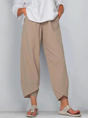 Women's Loose Waist Cotton and Linen Trousers, Loose Casual Pants