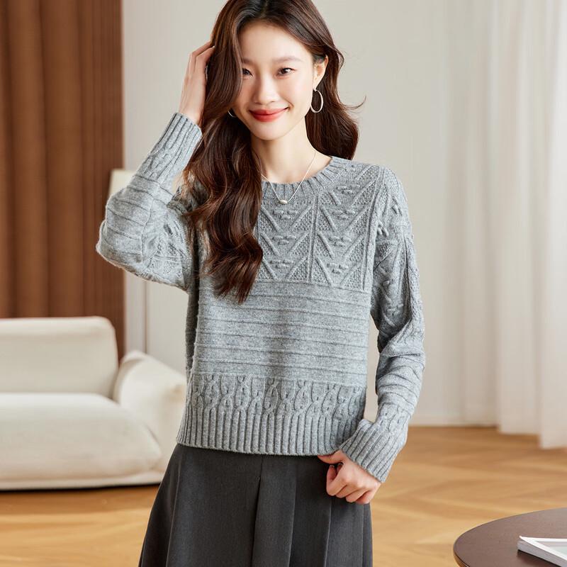 Srcr Women's Thick 100% Wool Cable Knit Short Pullover Sweater