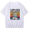 American Retro Trendy TShirt Fashion Women Summer Tees Tops Tshirt Funny Cat and Coffee T Shirt Clothes Graphic Streetwearr YK