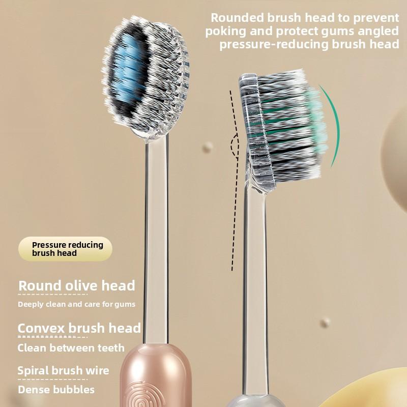 Soft Bristle Mountain-shaped Toothbrush, Olive Head, Spiral Elastic, High-end Adult Home Gum Protection Couple Set