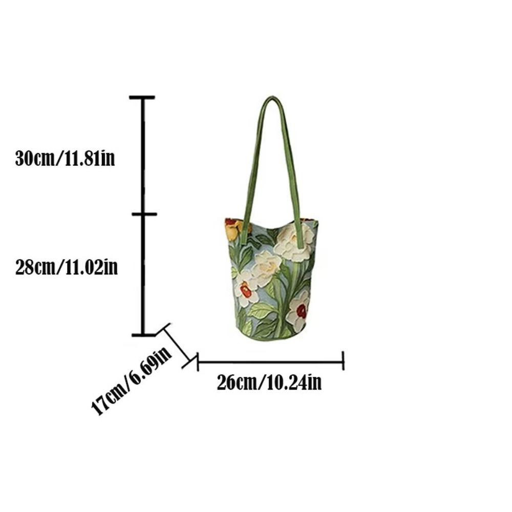 Canvas Material Floral Pattern Bucket Bag Floral Design Creative Canvas Handbag  Outdoor Activities