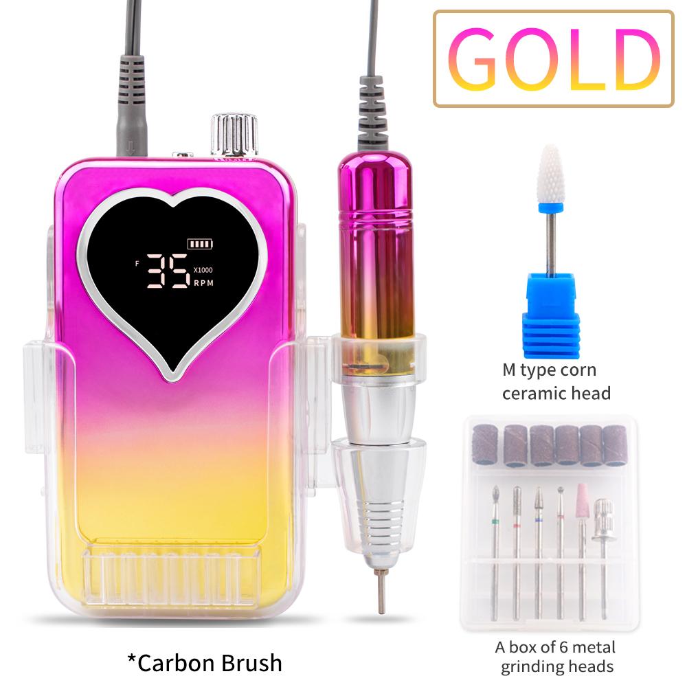 

Насадка с градиентным сердцем, 35000 об/мин, портативная настольная беспроводная электрическая дрель для ногтей, перезаряжаемая полировальная машинка для маникюра и педикюра EU жёлтый