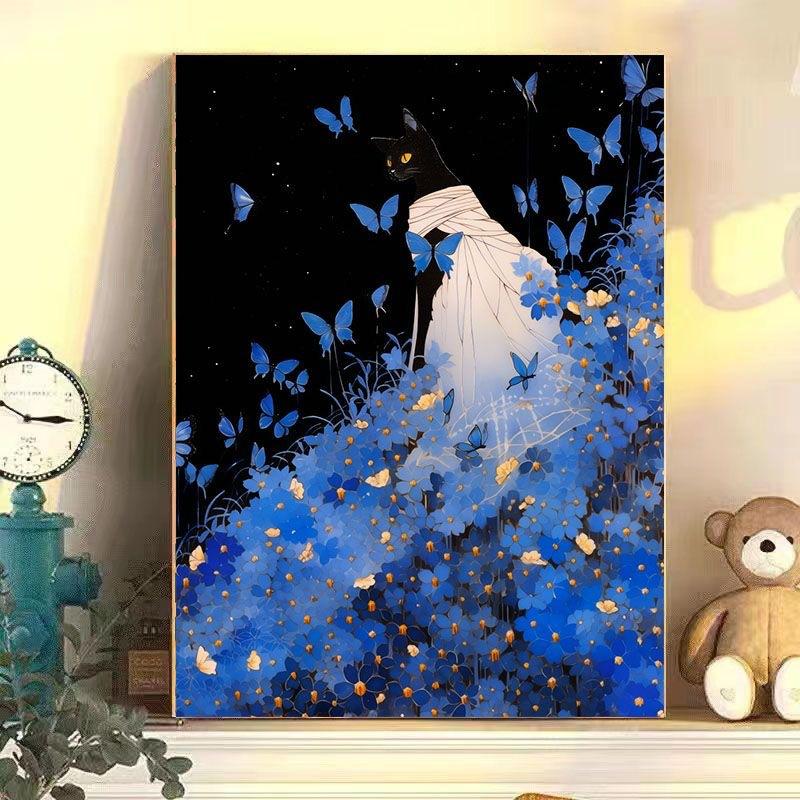 Diy Digital Oil Painting Butterfly Cat Series Hand-Filled Coloring Oil Painting Living Room Bedroom Decoration Painting