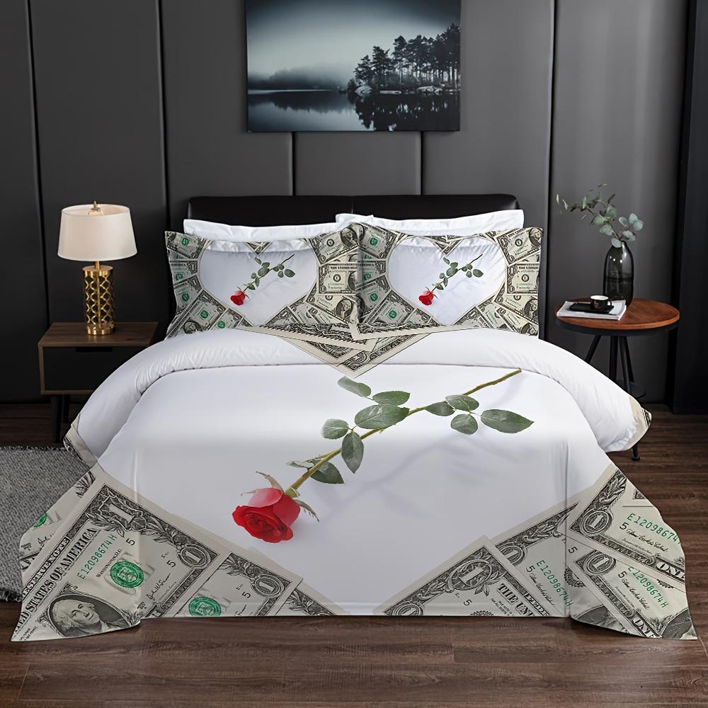 

Printed Duvet Set, Banknote Bedroom Bedding Quilt Set Three-Piece Set EU single 135*200