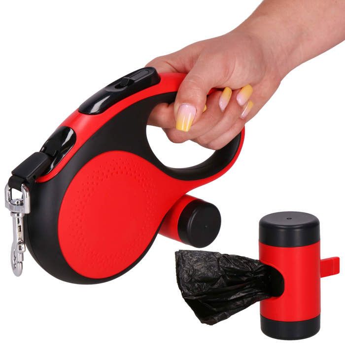 Laisse rétractable - Springos® - 5 m - Mousqueton pivotant 360° - Poignée ergonomique - Anti-enchevêtrement
