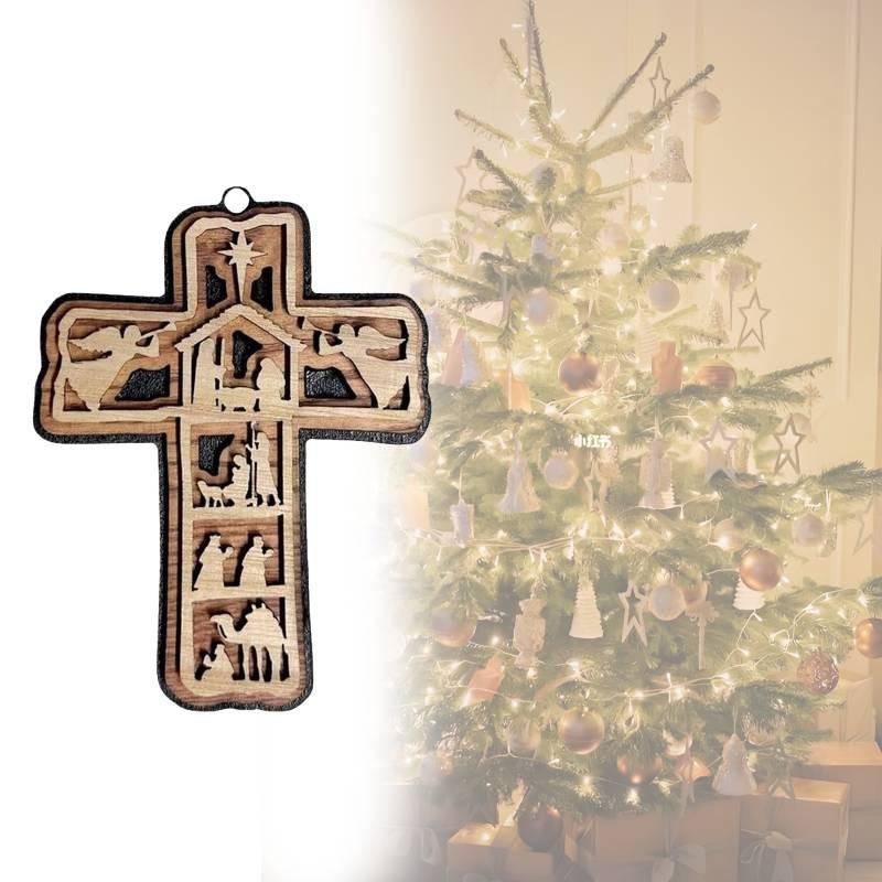 Christmas Multilayer Cross Pendants Decorated Wooden Decorations Party Gifts