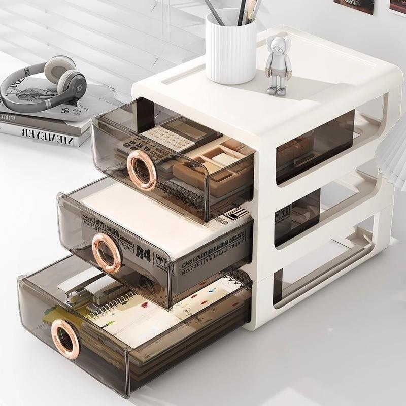 Transparent Drawer-type Desktop Storage Box Organizer Office A4 File Storage Rack Dormitory Table Cosmetics Storage Cabinet Rack