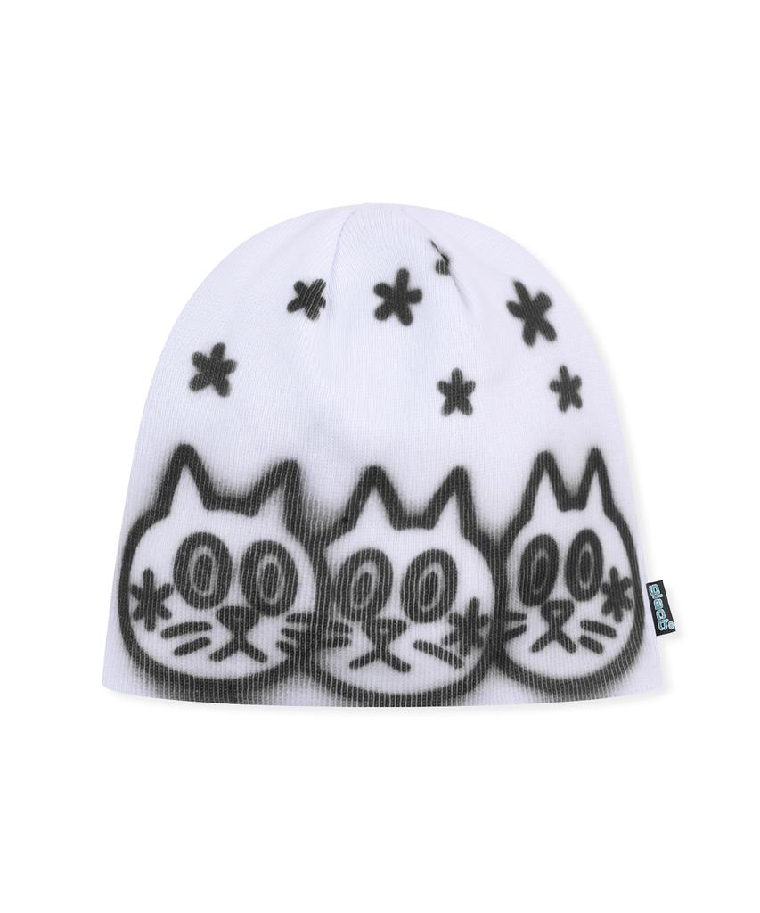 GLACK Gc075 Graffiti Cats Knit Beanie (White)