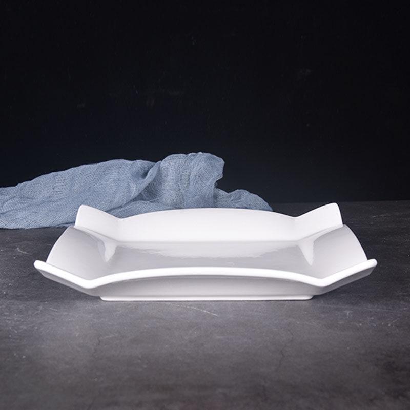 Pure White Ceramic Square Steak Plate - Irregular Design, Creative Western Flatware for Home and Hotel Dining.