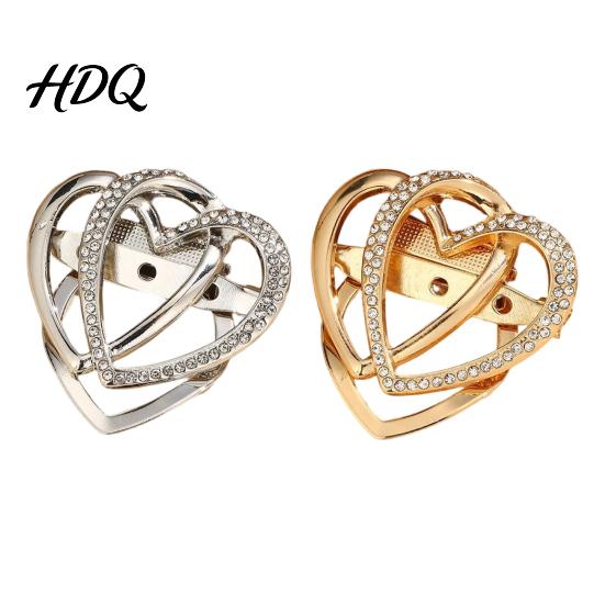 Scarf Fastening Pin Double Layered Love Heart Brooch Rhinestone Lapel for Men Heart-shaped Brooch Women Decorative Badge Clothes Bag Hat Suits