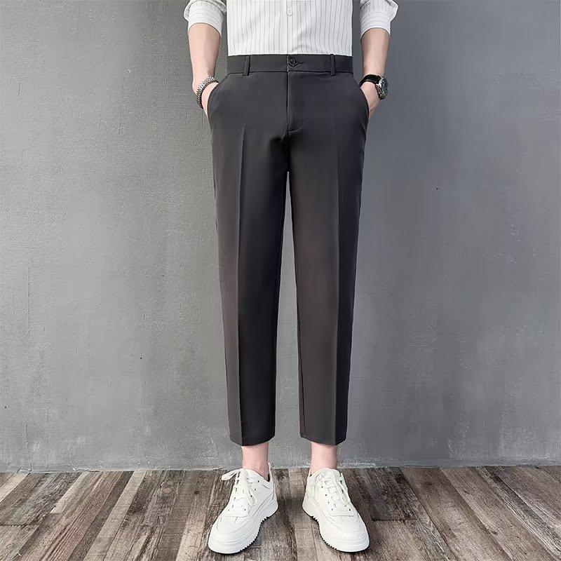 Men's Slim-Fit Tapered Trousers – Solid Color, Casual & Business-Ready