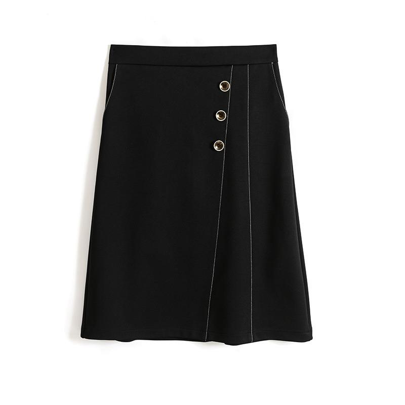 DIMANAF 2026 Summer New Plus Size Women A-Line Skirt Casual Button High Waist Skirts Black Fashion Lady Bottoms