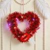 Prelit Valentine's Day Heart Shaped Wreath with String Light Red Tinsel Wreath with Foil Hearts for Wedding Anniversary Front Door Wall Decor
