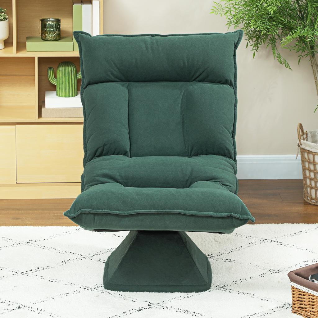 Floor Chair With 5 Position Adjustable Backrest Swivel Modern Upholstered Chair Green