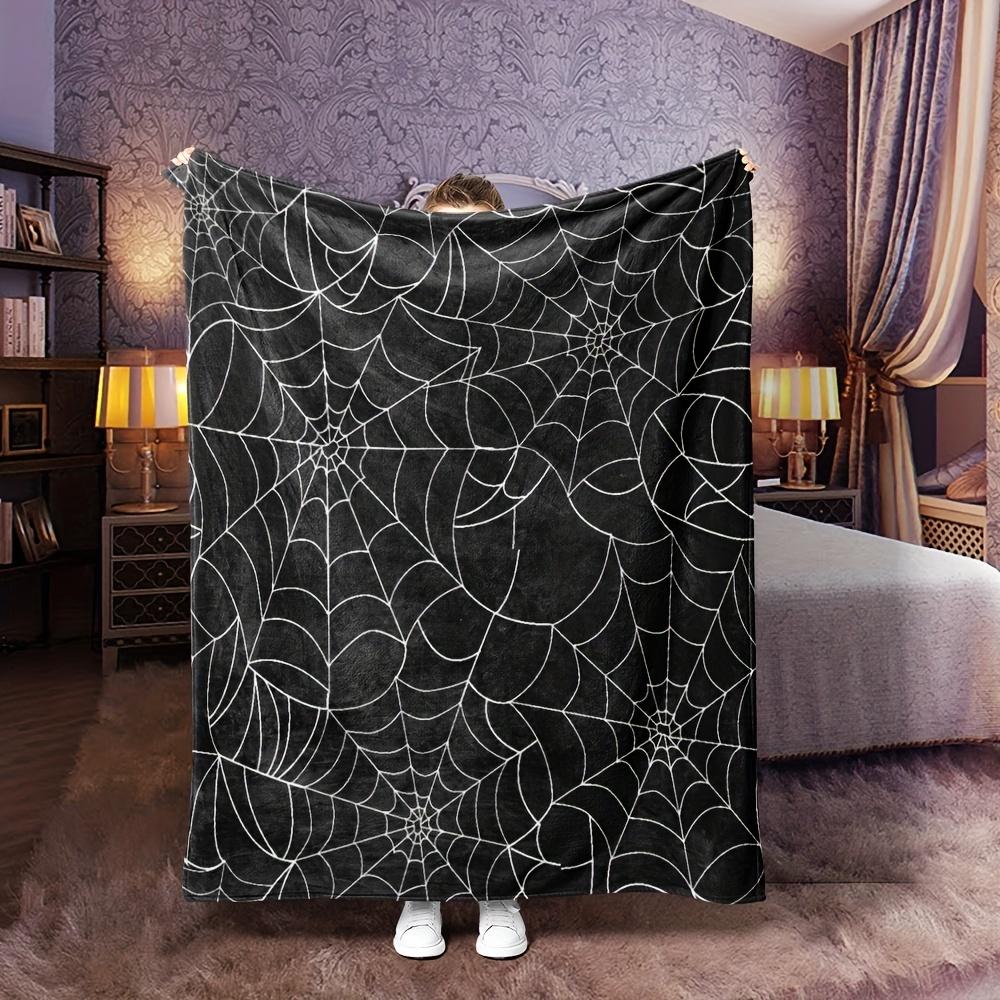 Spider Web Halloween Style Art Blanket - Portable Lightweight Soft Warm Fleece Throw for Sofa, Bed, Travel & Camping Size: 75*100cm, Weight: 230 GSM