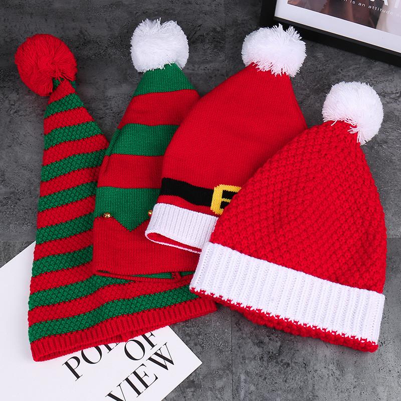 Knitted Red Christmas Woolen Hat Autumn Winter Stripes Warm Girls Gift Festival