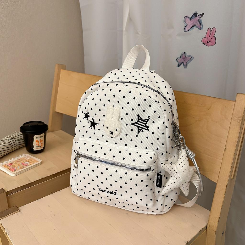 Schoolbag New Cute Polka Dot Rabbit Backpack Junior High School Student Campus Schoolbag Commuting Light Versatile Backpack