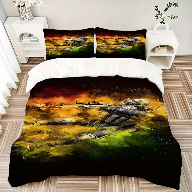 3pcs Sniper Rifle & Masked Soldier Artwork Home Decor Bedding Set-Universal Three-Piece Suit for Bedroom, Guest Room, Living Room, Hotel-Per