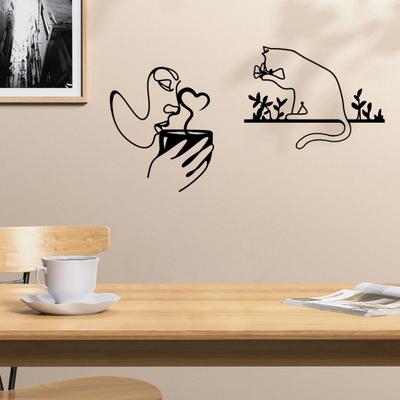 Metall Trinkkaffee Wanddekoration Modern Minimalistisch Abstrakt Schwarze Katze Schmetterling Wandkunst Zuhause Wohnzimmer Café Kaffee-Ecke Wandbehang